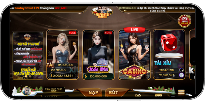 Giao diện game bài win68korea đẳng cấp